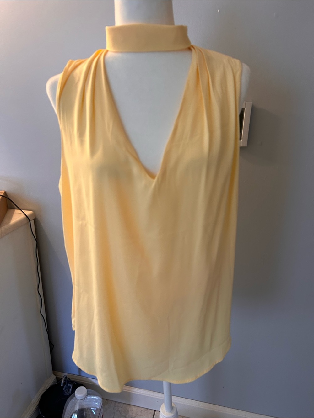 White House Black Market Pale Yellow V-Neck Choker Camisole